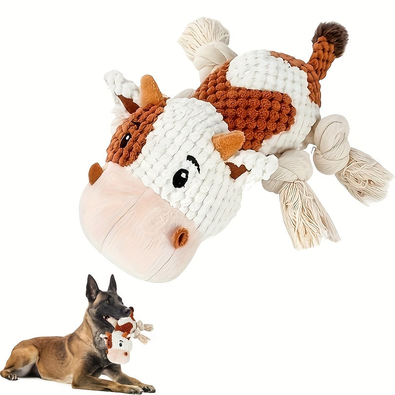 Jouet en peluche pour chien en forme de vache, jouet interactif pour tir à la corde avec papier bruissant, jouet à mâcher d'entraînement intellectuel pour chiens de petite, moyenne et grande taille, sans pile, jouet anti-anxiété pour animaux de compagnie