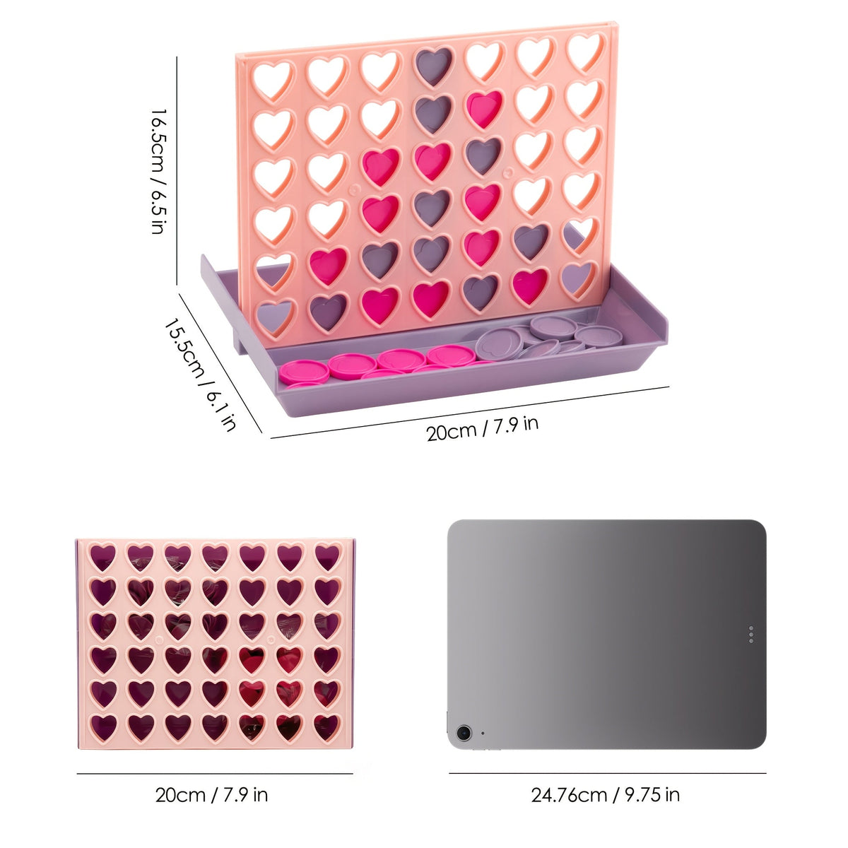 Jeu de Puissance 4 de voyage pliable et portable – Jeu de stratégie style Puissance 4 pour enfants et famille, jeu compact pour parents et enfants, cadeau pour la Saint-Valentin, Noël ou un anniversaire, rose et violet 20 x 16,5 cm
