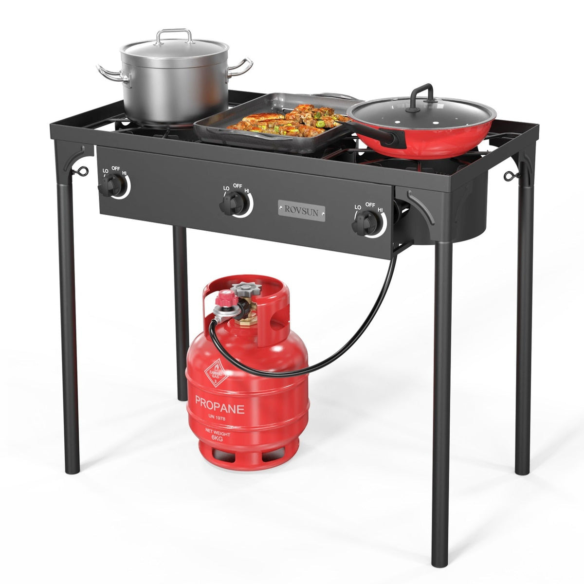 Réchaud à propane haute pression 100 000 - 225 000 BTU - Réchaud de camping extérieur robuste en fonte avec pieds détachables, régulateur certifié CSA, 1 ou 3 brûleurs pour le camping, les fêtes d'avant-match et le brassage