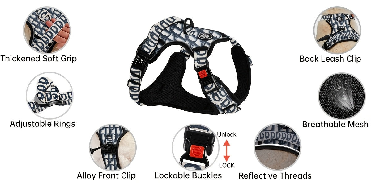 Ensemble harnais anti-traction pour chien avec laisse rétractable, ceinture de sécurité et collier – Harnais gilet entièrement réfléchissant, réglable et respirant avec poignée pour petits et grands chiens, tailles XS–XL