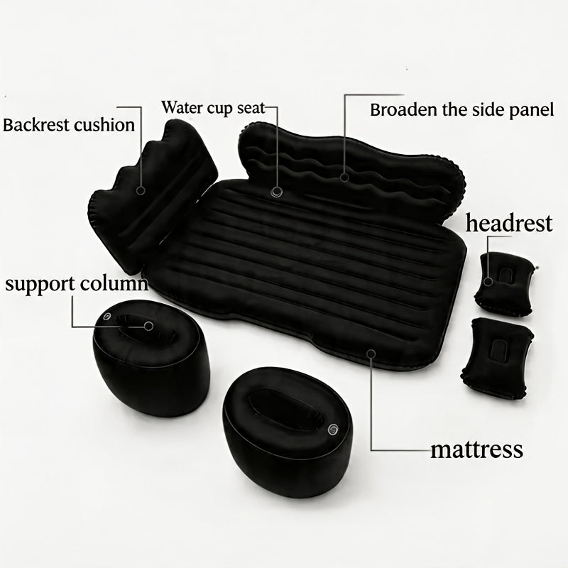 Matelas gonflable de voiture pour SUV et berline, matelas pneumatique floqué doux pour siège arrière, tapis de couchage pliable et portable pour camping, voyages et pique-niques – Pompe à air et sac de rangement inclus, noir, gris, beige, rose