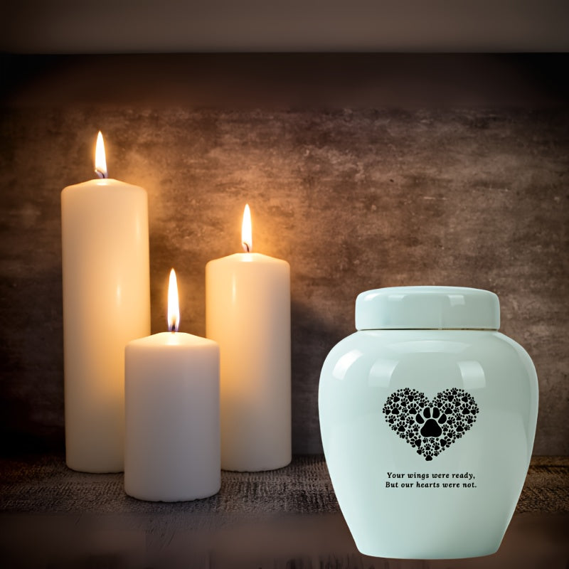 Urne funéraire pour animal en céramique, grande capacité - Urne souvenir de crémation pour chien et chat de haute qualité, gravée « Your Wings Were Ready But Our Hearts Were Not », urne durable pour le deuil, vert foncé