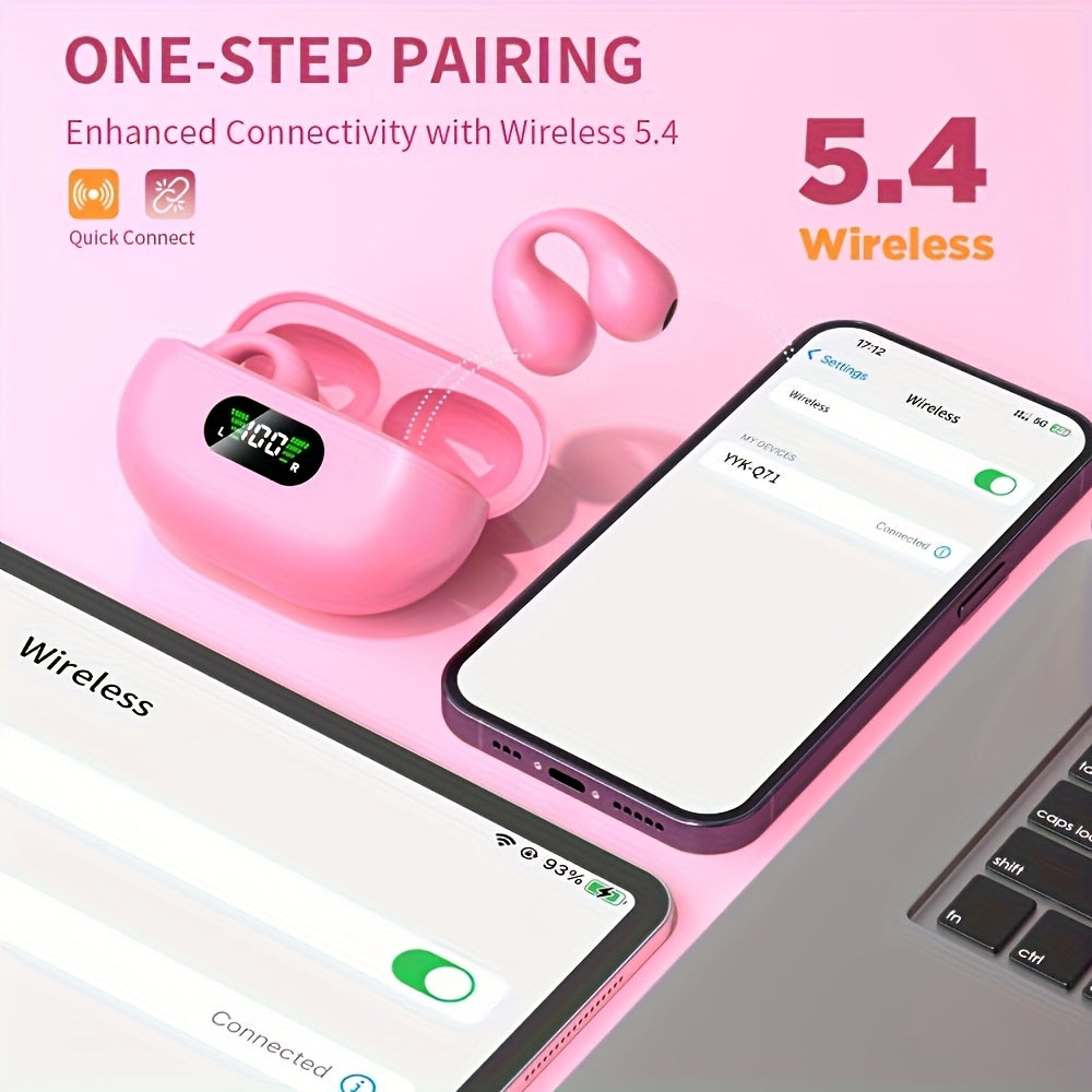 Écouteurs sans fil à conduction ouverte Bluetooth 5.4 TWS, perception ambiante à 360 degrés, appels clairs ENC, commandes tactiles, confort toute la journée, écouteurs de sport et de fitness, maintien sûr, conception véritablement ouverte