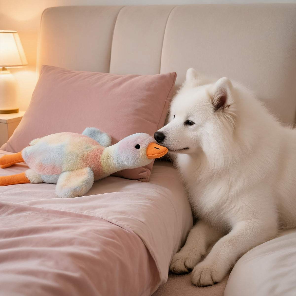 Grande peluche canard tie-dye pour chiens et chats – Jouet compagnon doux et lavable de 50 cm avec yeux brodés et conception sans fermeture éclair pour animaux de toutes tailles
