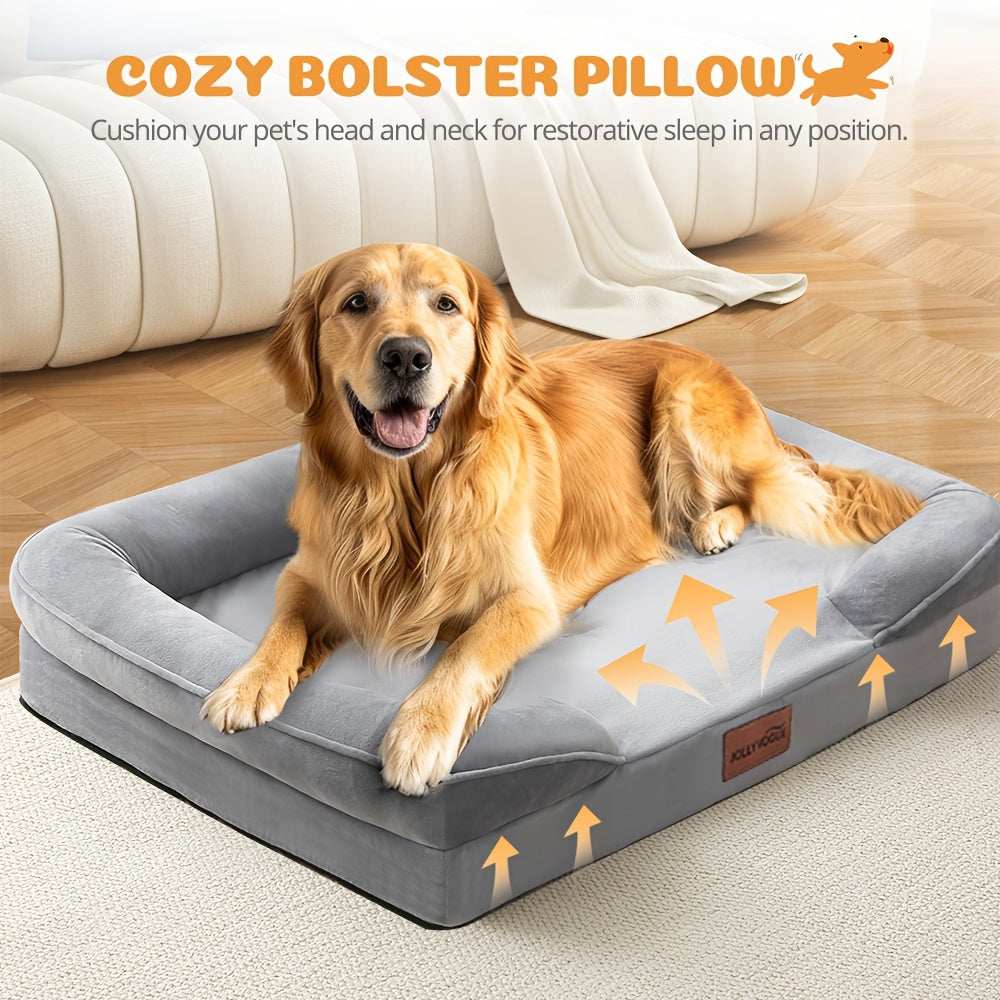 Canapé-lit pour chien extra large, 100 % mousse de soutien, traversin sur 4 côtés, housse amovible et lavable, fond antidérapant, soutien articulaire, lit pour animal de compagnie doux et chaud, gris, M L XL XXL, toutes races
