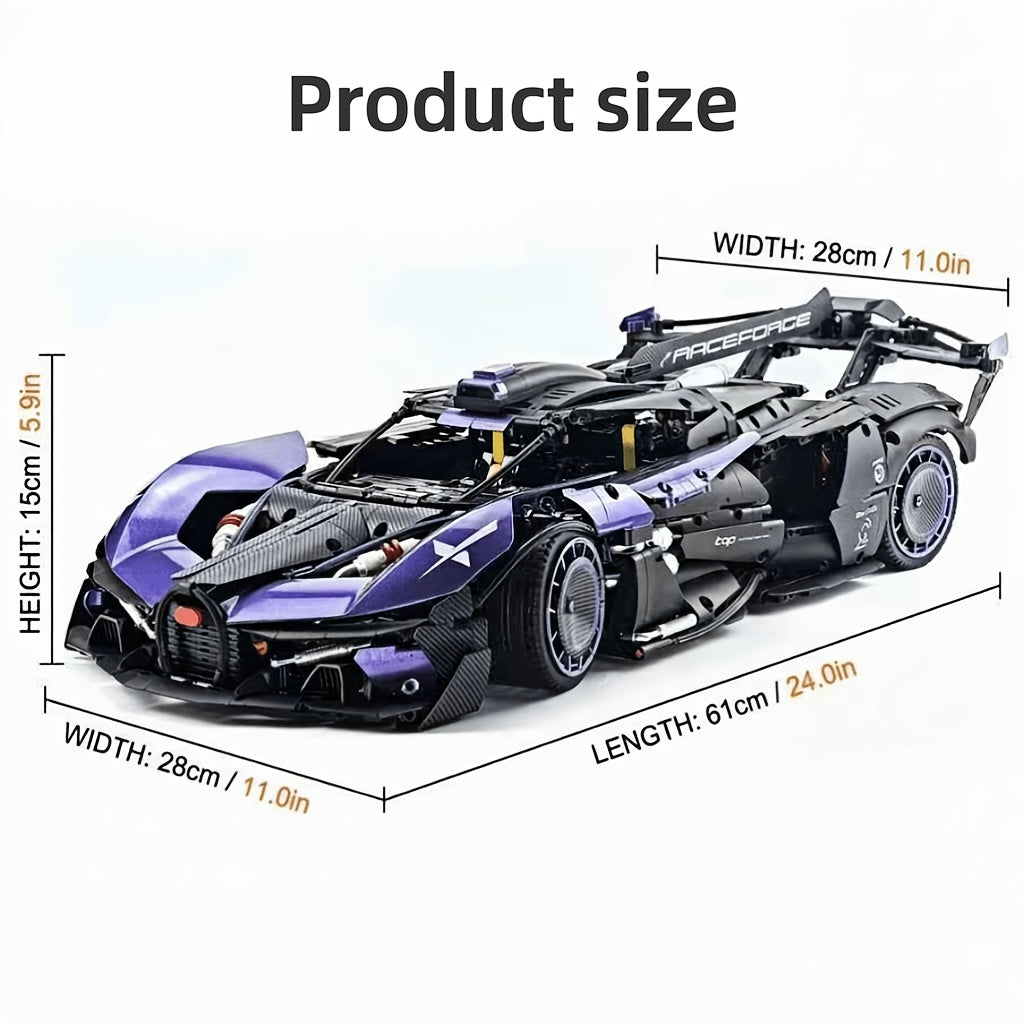 Ensemble de construction de supercar à l'échelle 1:8 de 3332 pièces – Modèle réduit de voiture musclée en édition limitée violet foncé, carrosserie profilée, design modulaire, objet de collection pour les passionnés de voitures, les garçons et les adultes