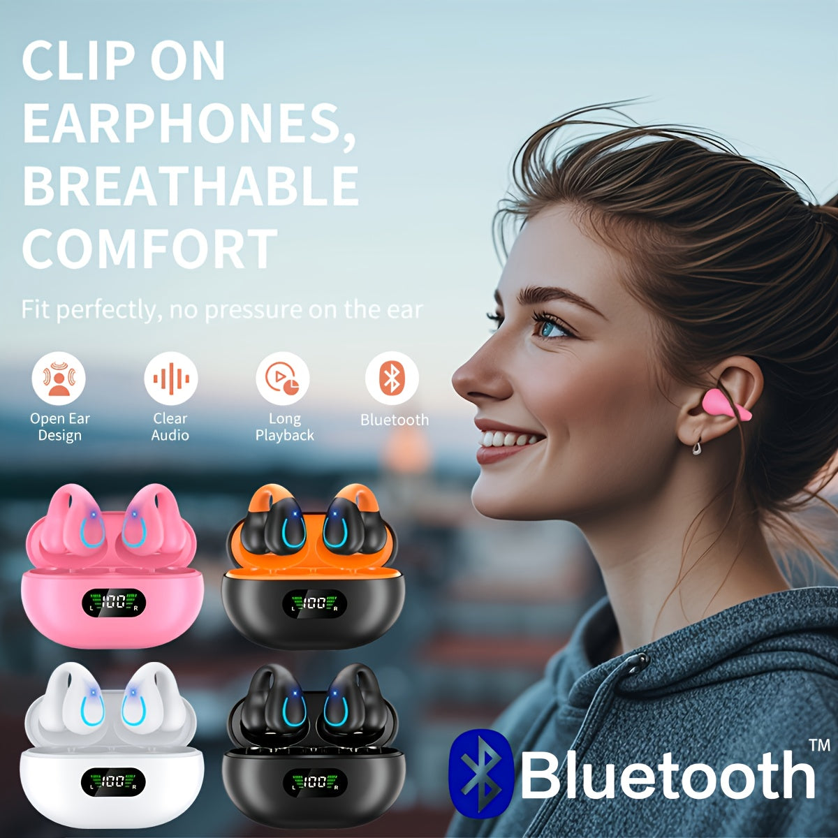 Écouteurs sans fil à conduction ouverte Bluetooth 5.4 TWS, perception ambiante à 360 degrés, appels clairs ENC, commandes tactiles, confort toute la journée, écouteurs de sport et de fitness, maintien sûr, conception véritablement ouverte