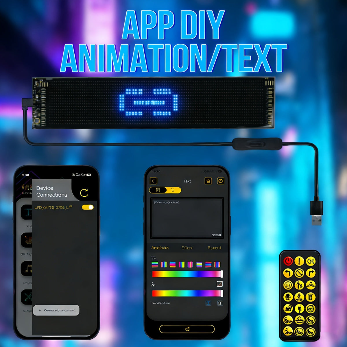 Panneau d'affichage LED matriciel flexible 16x96 – Enseigne défilante RVB programmable avec application et télécommande, alimentée par USB, éclairage animé DIY pour boutique, magasin, hôtel, voiture, décoration intérieure