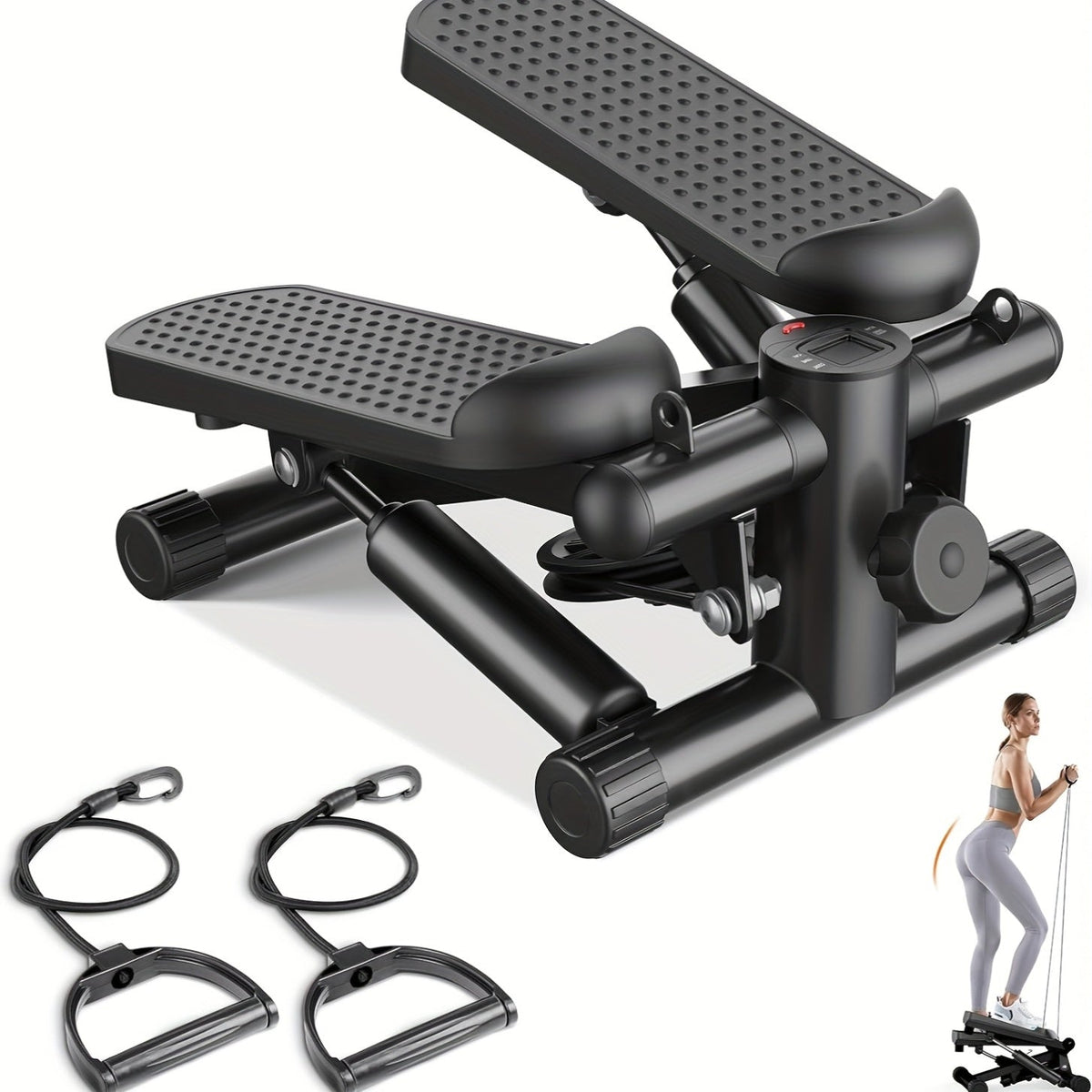 Mini stepper avec bandes de résistance – Stepper d'appartement portable pour entraînement à domicile, capacité de 135 kg, appareil de cardio complet pour jambes et bras