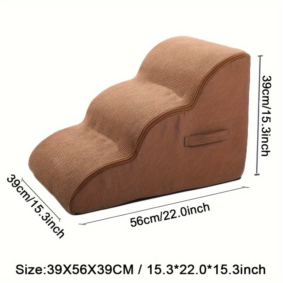 Pet Stairs Ramp for Dogs & Cats – 3-Step Detachable Ladder for Sofa Bed Couch Access, Bite-Resistant Washable Cover, Soft Foam Steps for Puppies Senior Dogs and Small Pets