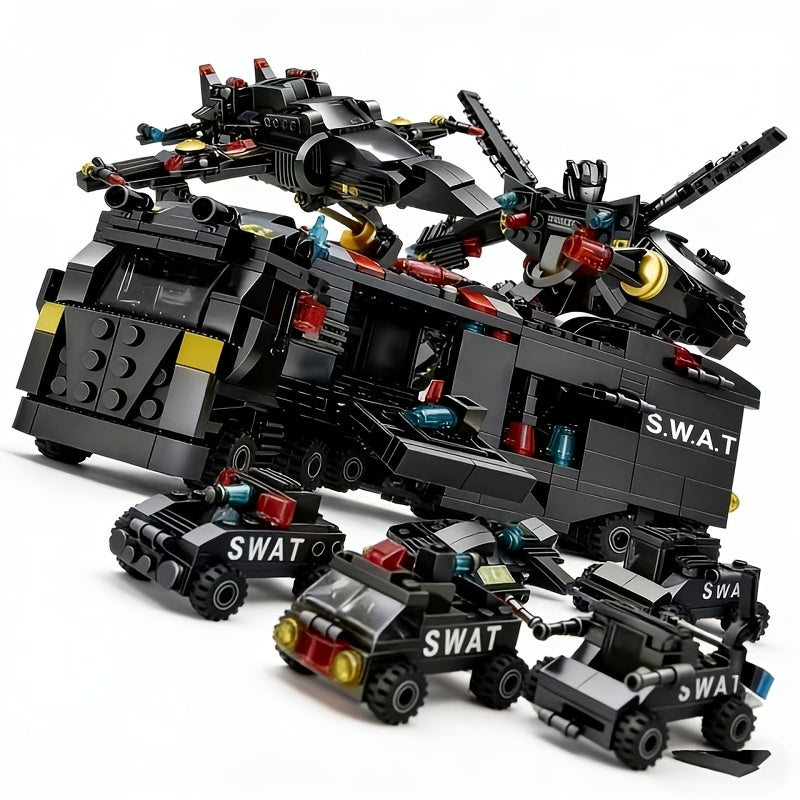 Ensemble de construction de véhicule des forces spéciales SWAT de 315 pièces – Jouet de construction de voiture robot militaire pour garçons – Kit de briques éducatif STEM – Cadeau d'anniversaire, de Noël et d'Halloween pour enfants de 6 à 12 ans
