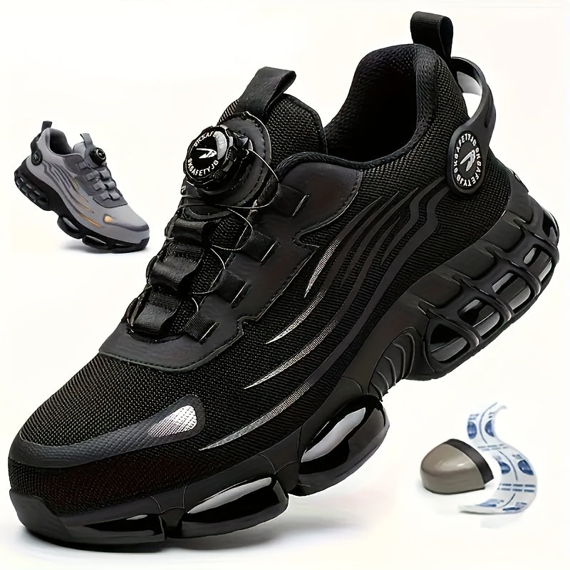 Chaussures de travail respirantes pour hommes – Chaussures de sécurité durables avec bandes réfléchissantes, semelle légère et amortissante pour l'industrie, la construction et un usage quotidien, disponibles en noir et gris, tailles US 6 à 11