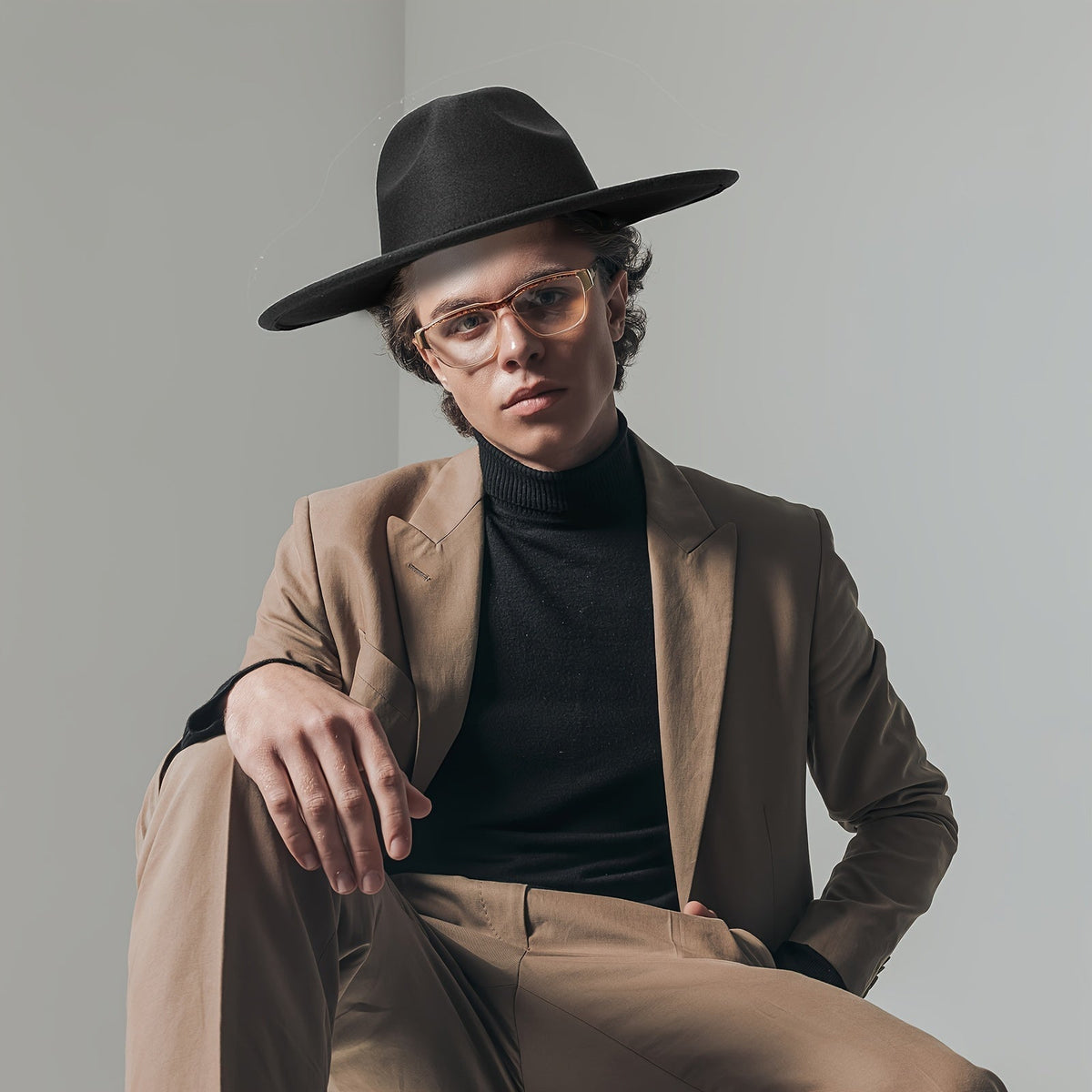 Chapeau de cow-boy à larges bords pour hommes et femmes – Fedora en feutre style western, chapeau style Panama Trilby jazz classique, chapeau de soleil pour festivals en plein air, voyages et tenue décontractée au quotidien