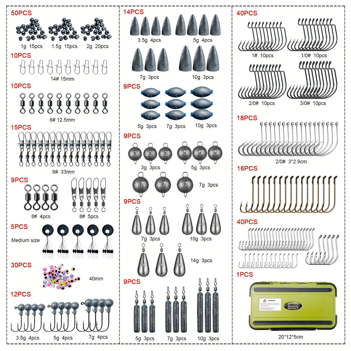 Kit de leurres de pêche 306 pcs et 84 pcs – Boîte de pêche complète avec hameçons, plombs, flotteurs, turluttes, perles, émerillons et agrafes | Ensemble d'accessoires de pêche en eau douce pour bar, truite et carpe