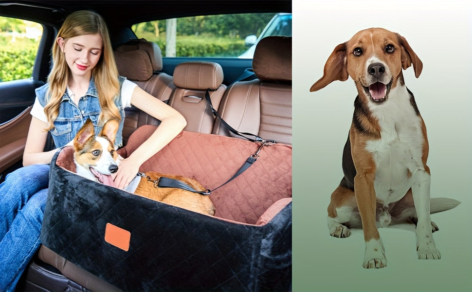 Siège auto pour chiens de taille moyenne à grande – Panier de voyage lavable en mousse à mémoire de forme pour animaux avec passage pour ceinture de sécurité, sangles réglables et installation en 3 points, Gris Noir Marron Tout Noir Noir Gris