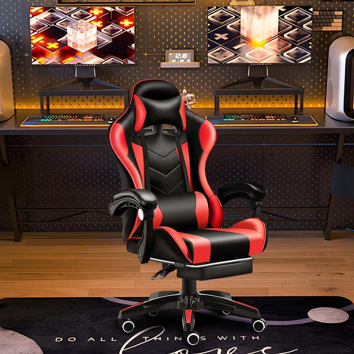 Chaise de bureau gaming ergonomique style course avec soutien lombaire, dossier haut réglable pour adultes et adolescents, fauteuil inclinable pour ordinateur PC
