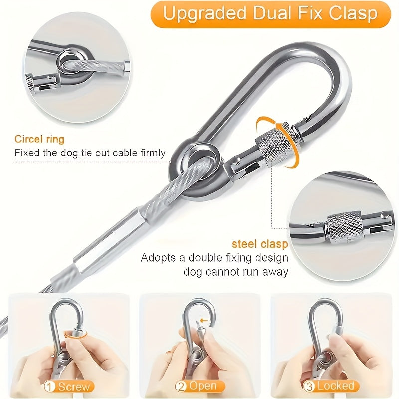 Câble d'attache robuste pour chien, 113 kg, design réfléchissant et mousqueton pivotant en acier inoxydable – Laisse anti-nœuds pour grands chiens – Cour, extérieur et camping – Options 76 cm / 15 m / 4,5 m – Velora