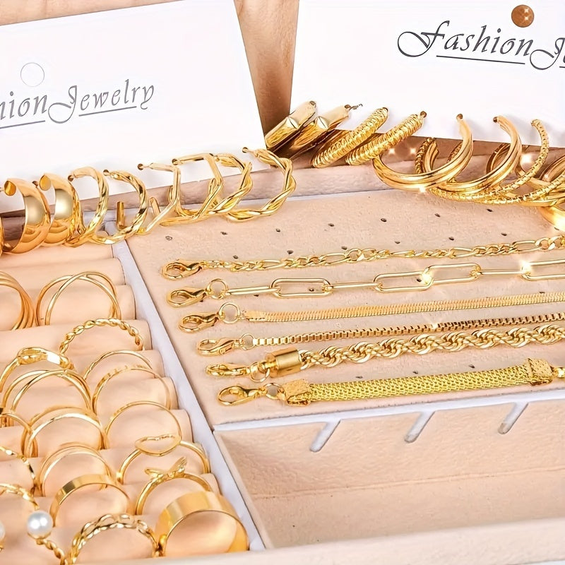 Ensemble de 57 bijoux bohèmes pour femme - Bracelets, bagues, bracelets de cheville, boucles d'oreilles et colliers, accessoires élégants en superposition dorés et argentés pour le quotidien, les vacances, la plage, les festivals et comme cadeau
