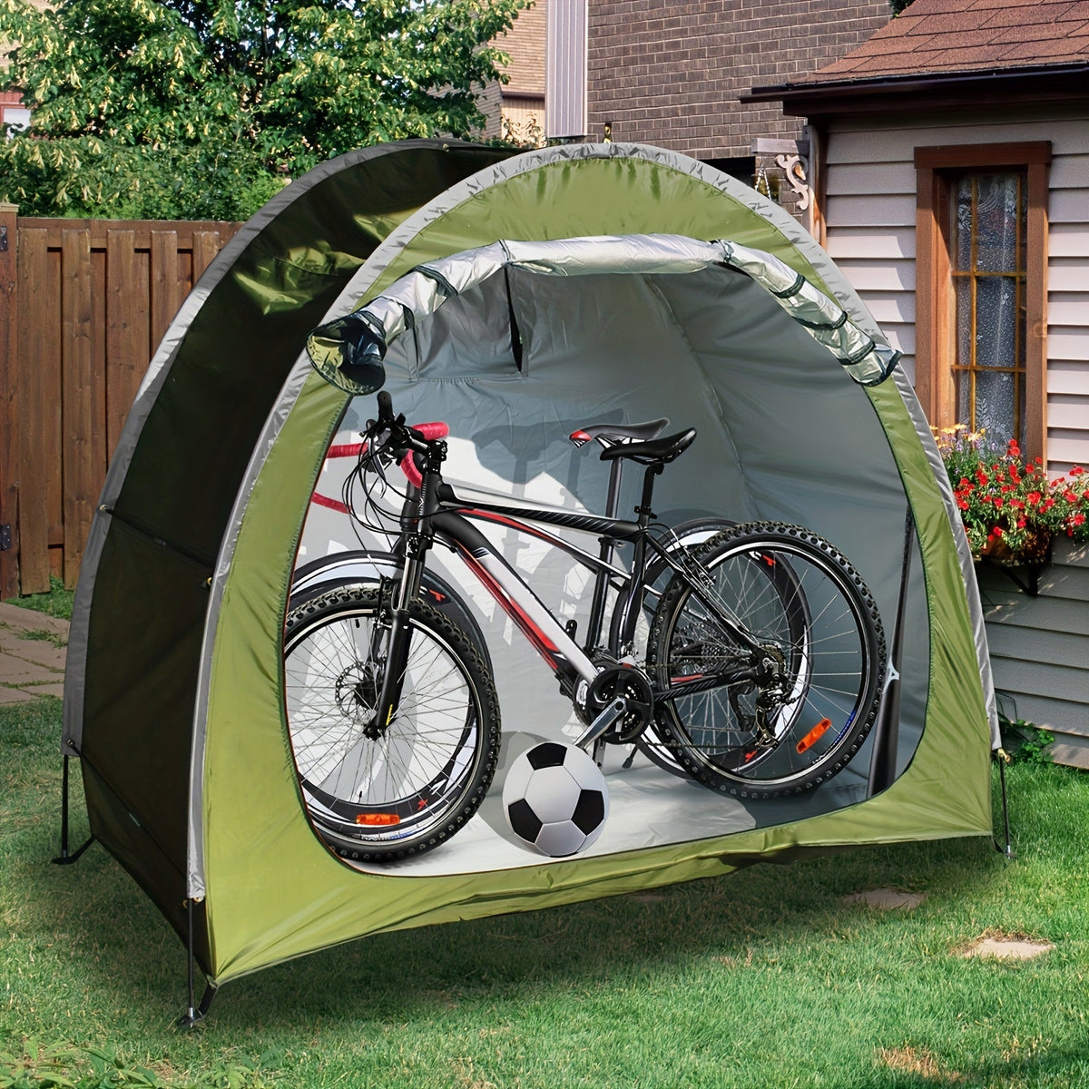 Abri de rangement pliable et portable pour vélos – Peut contenir 2 à 3 vélos, tissu Oxford 210D imperméable et anti-poussière PU4000, 211 x 81 x 165 cm, montage en 8 minutes, idéal pour le rangement à la maison, au jardin et en extérieur