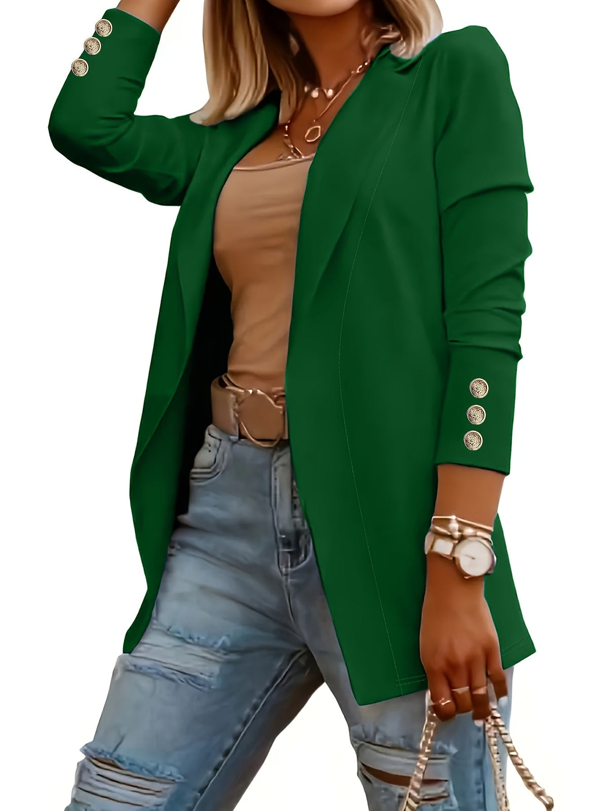 Manteau cardigan pour femme couleur unie longueur midi col à revers manches longues bouton décoratif devant ouvert pull cardigan en maille