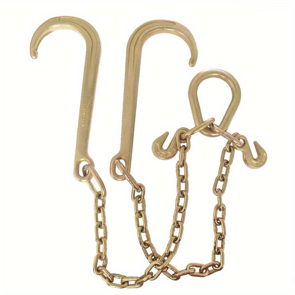 Jeu de chaînes de remorquage robustes Grade 70 de 5/16 po x 2 pi avec crochets en J et crochets de saisie en V - Acier allié 20Mn2 antirouille, charge utile de 6000 lb pour remorque plateau, remorquage et arrimage de chargement