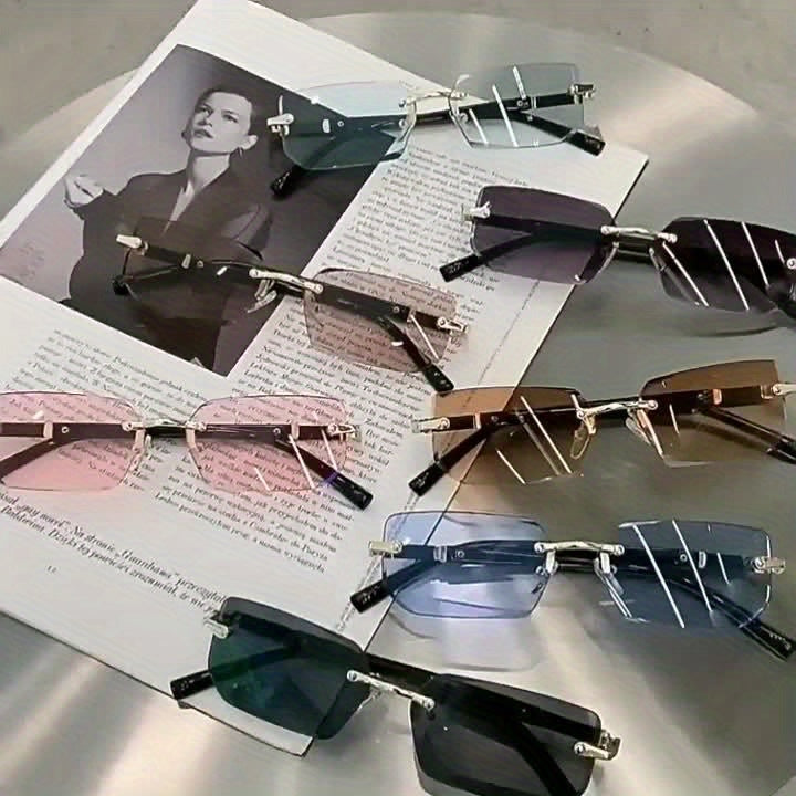 Lot de 5 paires de lunettes de mode en métal sans monture, style classique et tendance pour hommes et femmes - Idéal pour les fêtes d'été, le style urbain, la photographie, cadeau de vacances
