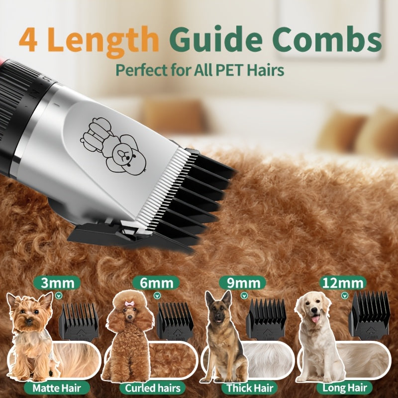 Kit de toilettage pour chien, tondeuse électrique sans fil silencieuse – batterie au lithium rechargeable, tondeuse pour poils épais avec ciseaux et peigne pour chiens et chats de petite et grande taille, plusieurs options de kit disponibles