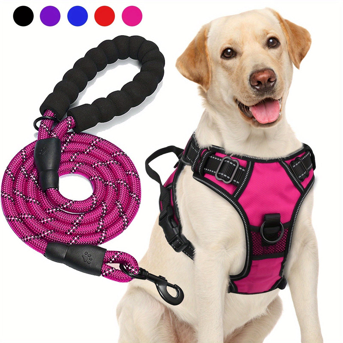 Ensemble harnais anti-traction et laisse pour chien – Harnais gilet réglable en tissu Oxford réfléchissant avec laisse à poignée rembourrée de 1,5 mètre pour chiens moyens à grands, boucles à dégagement rapide, tailles S à XL, 5 couleurs