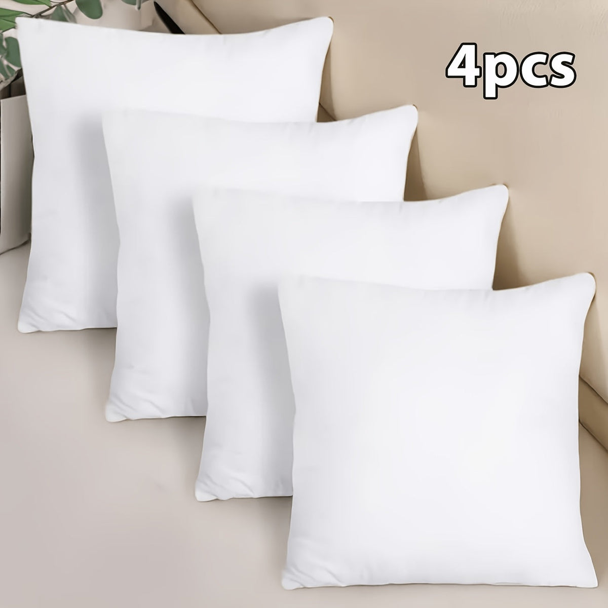 Garnitures de coussin carrées – Rembourrage en fibre neuve hypoallergénique, coussins blancs pour canapé, lit et terrasse, 14 à 20 pouces, lot de 1/2/4, idéal pour la chambre, le salon, le bureau et la décoration extérieure