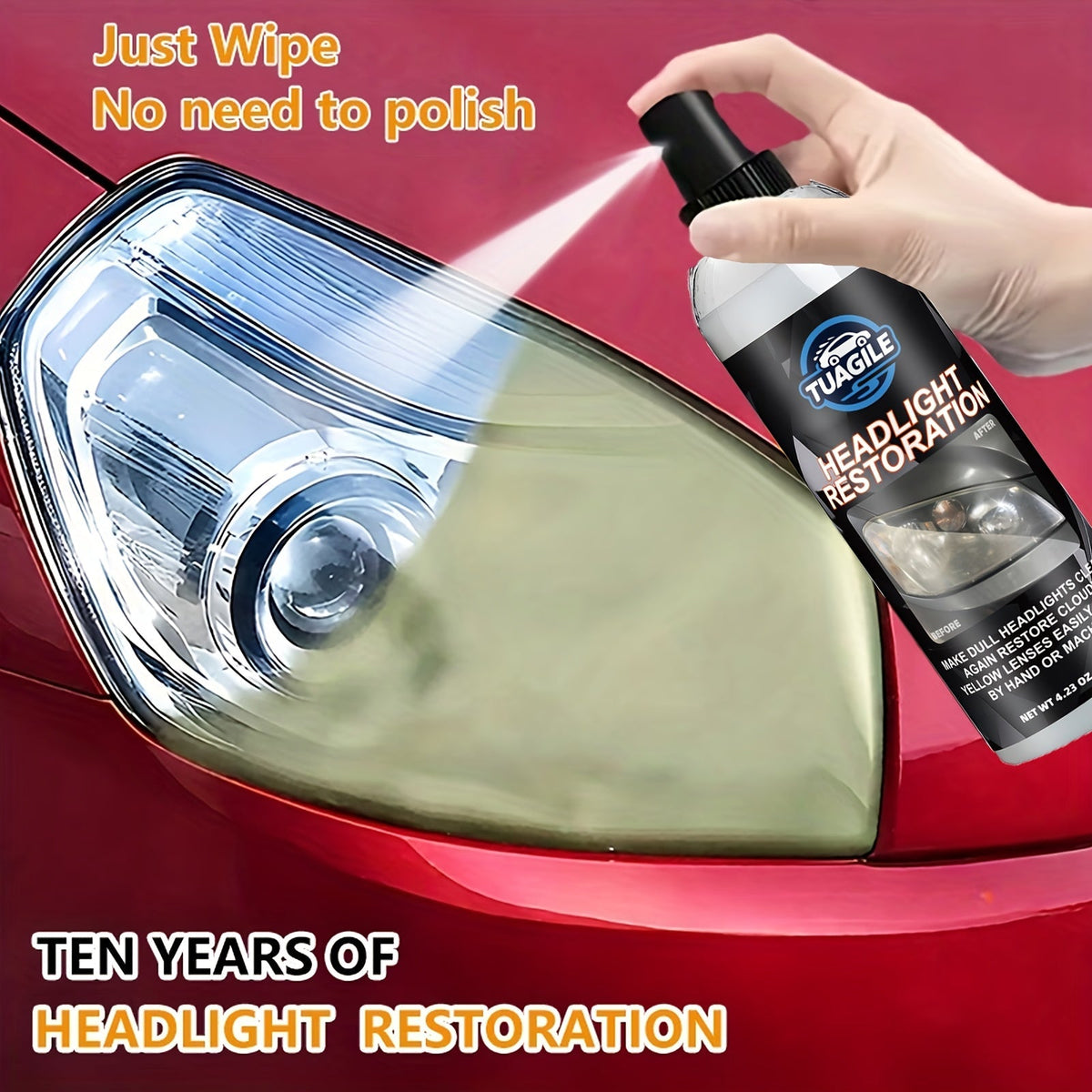 Spray de revêtement protecteur UV pour kit de restauration de phares – Formule chimique éliminant le jaunissement, l'oxydation et le voile, pour redonner aux phares ternis et opaques une clarté cristalline, pour tous les véhicules