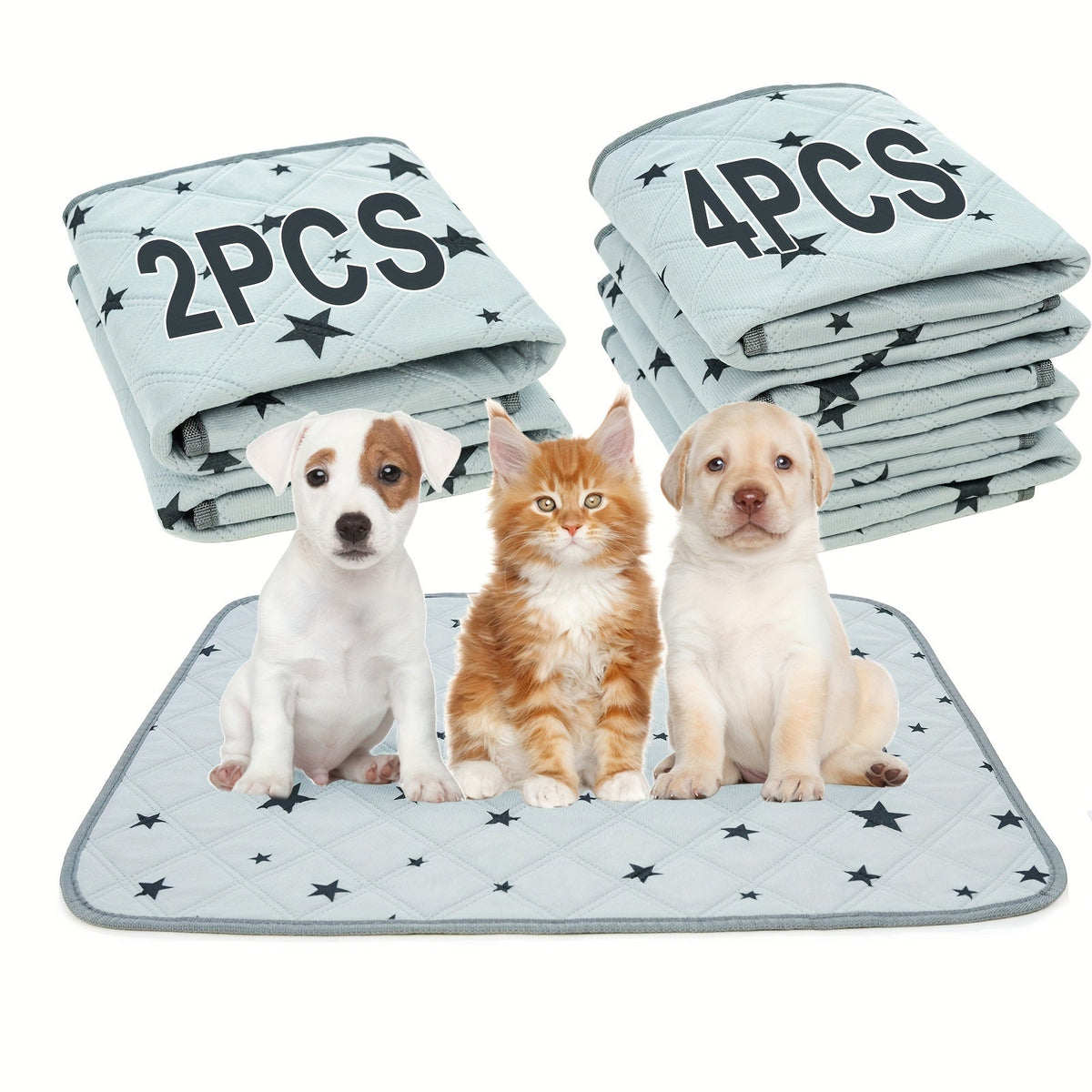 Tapis de dressage lavable pour chien, lot de 2 ou 4, alèse réutilisable anti-fuite à motif d'étoiles pour chiots et chats, tapis d'éducation absorbant et antidérapant pour cage, canapé et siège de voiture, 61 x 46 cm