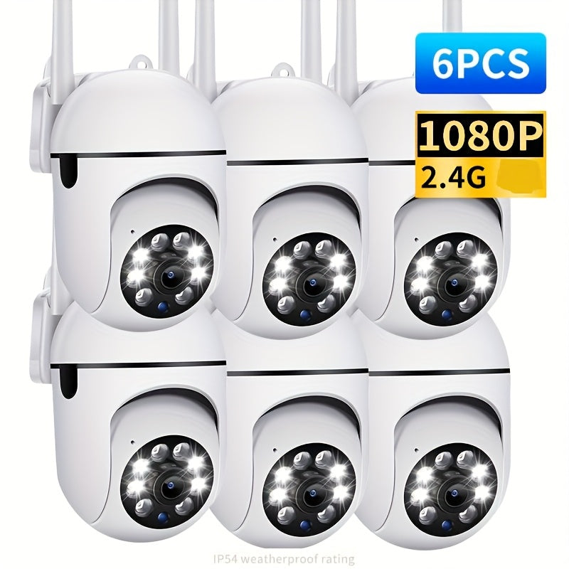 Lot de 6 caméras de sécurité WiFi Full HD 1080p avec rotation panoramique à 355°, vision nocturne, audio bidirectionnel et détection de mouvement – Caméra de sécurité intérieure sans fil, alimentée par USB, compatible avec smartphone