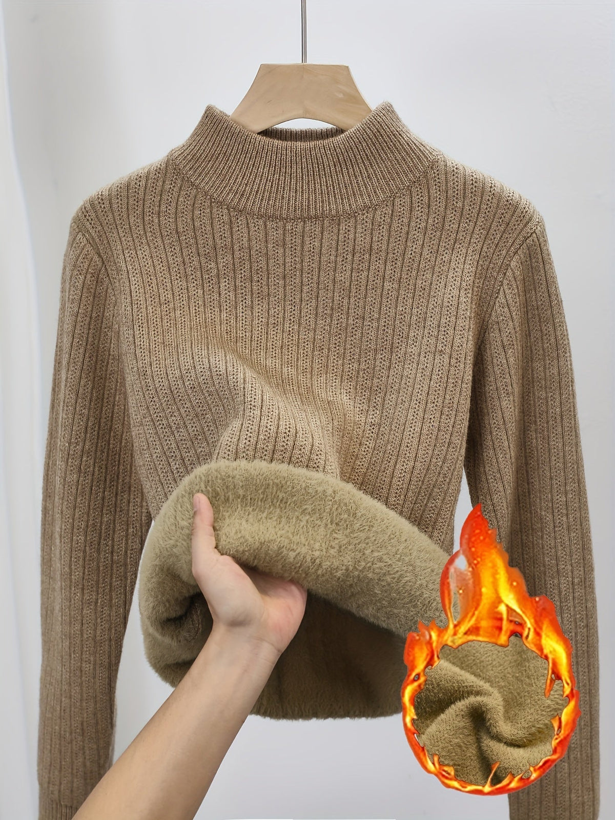 Pull col roulé doublé polaire pour femme, épais et chaud - Pull en maille sans couture à col semi-montant, haut à porter en sous-couche pour l'automne et l'hiver, 11 couleurs, S-XL