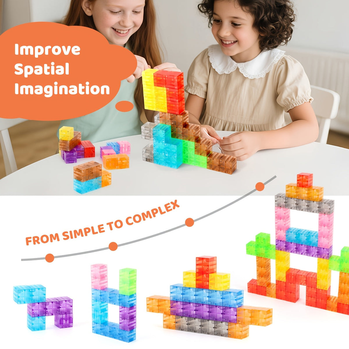 Blocs de construction magnétiques 100 pièces - Cubes magnétiques colorés et transparents, jouet de construction STIM, tuiles empilables créatives pour enfants, cadeau éducatif pour filles et garçons, anniversaire, Noël, Halloween