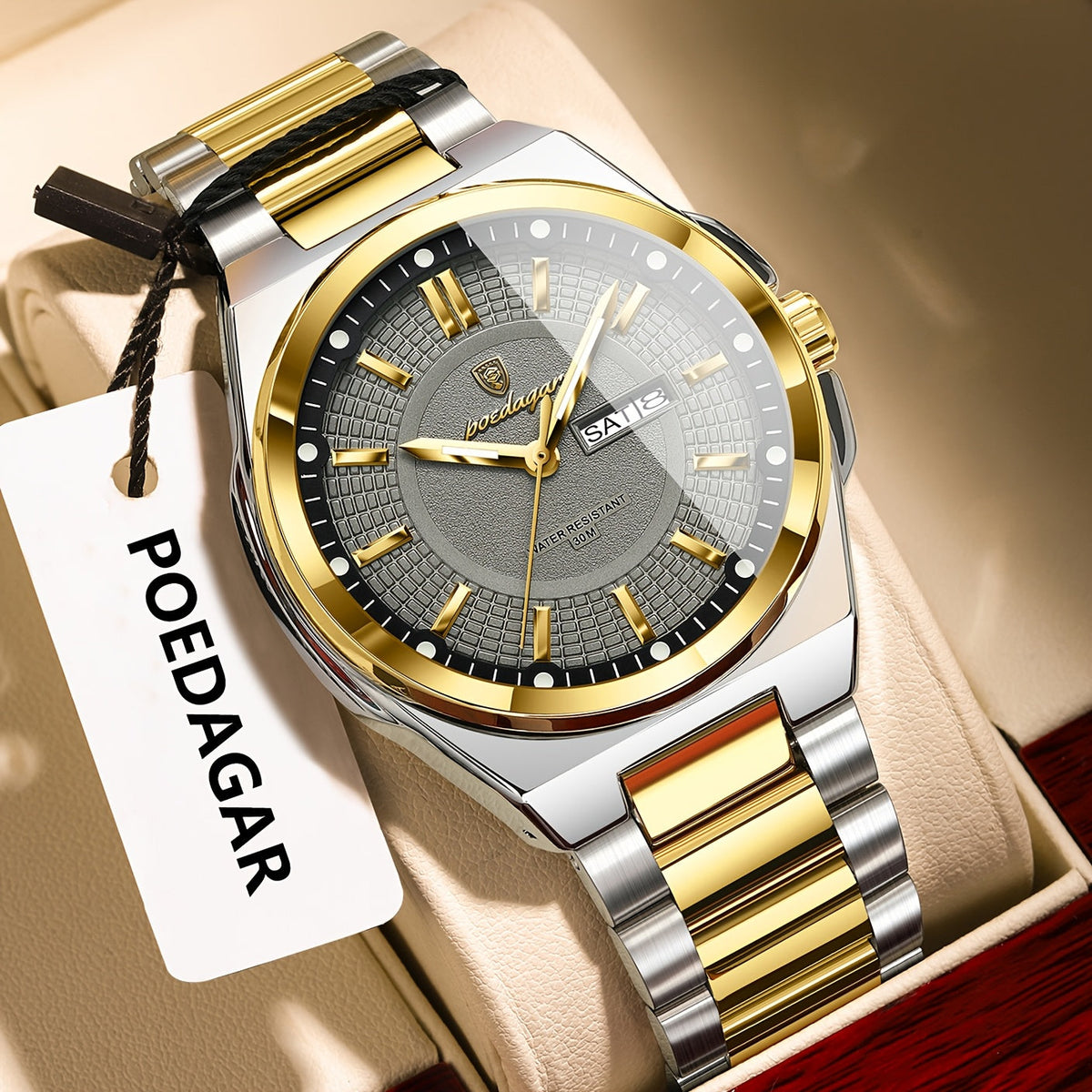 Montre à quartz pour homme POEDAGAR, étanche, lumineuse, en acier inoxydable avec affichage du calendrier hebdomadaire – Design élégant et classique, cadeau parfait pour homme, disponible en plusieurs coloris