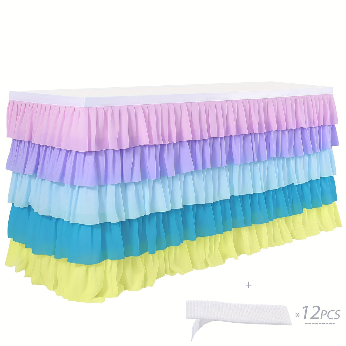 6ft Tulle Tutu Table Skirt β Chiffon Ruffle Table Skirting for Birthday Party, Wedding, Bridal Shower, Girls Party & Holiday Decor β Easy Hook & Loop Install, 12 Colors (72"L x 30"H)