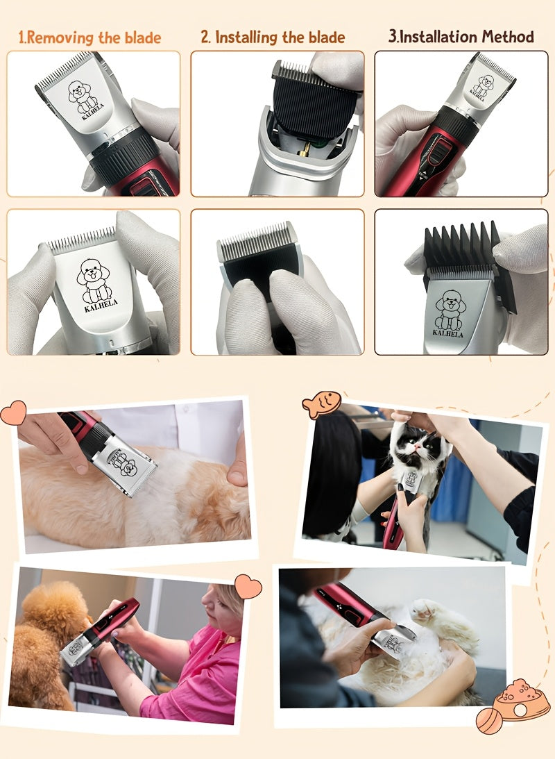 Kit de toilettage pour chien, tondeuse électrique sans fil silencieuse – batterie au lithium rechargeable, tondeuse pour poils épais avec ciseaux et peigne pour chiens et chats de petite et grande taille, plusieurs options de kit disponibles