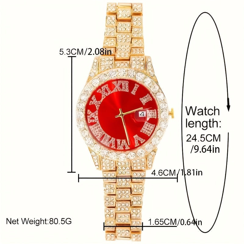 Ensemble cadeau pour homme : montre à quartz avec strass, collier et bracelet, 3 ou 4 pièces – Parure de bijoux avec collier croix pour homme, accessoire de fan de football, cadeau d'anniversaire ou de fêtes, argenté ou doré