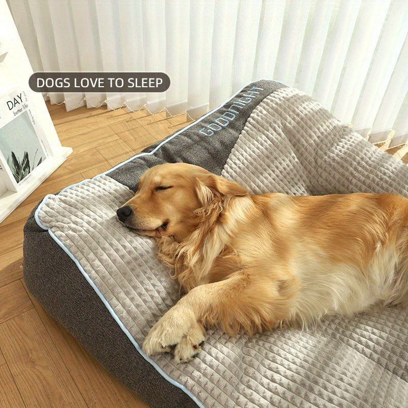 Canapé-lit futon de luxe à carreaux pour chiens et chats de taille moyenne et grande – Garnissage en polyester doux toutes saisons, fond antidérapant, parfait pour les golden retrievers, comprend des balles jouets en bonus, lit douillet pour chien