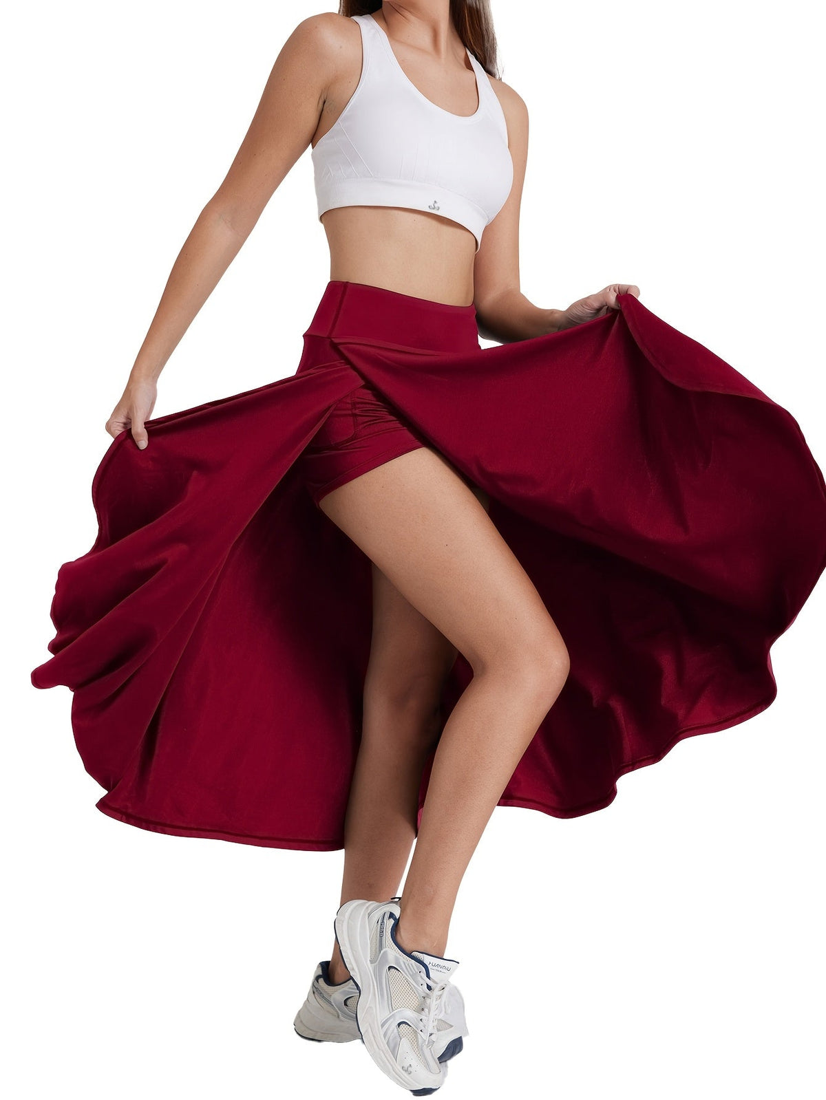 Jupe-short 2 en 1 taille haute pour femme avec short intégré et poches – Jupe de tennis de sport légère et extensible pour le fitness, la gym et le quotidien, XS-XXL, coloris variés