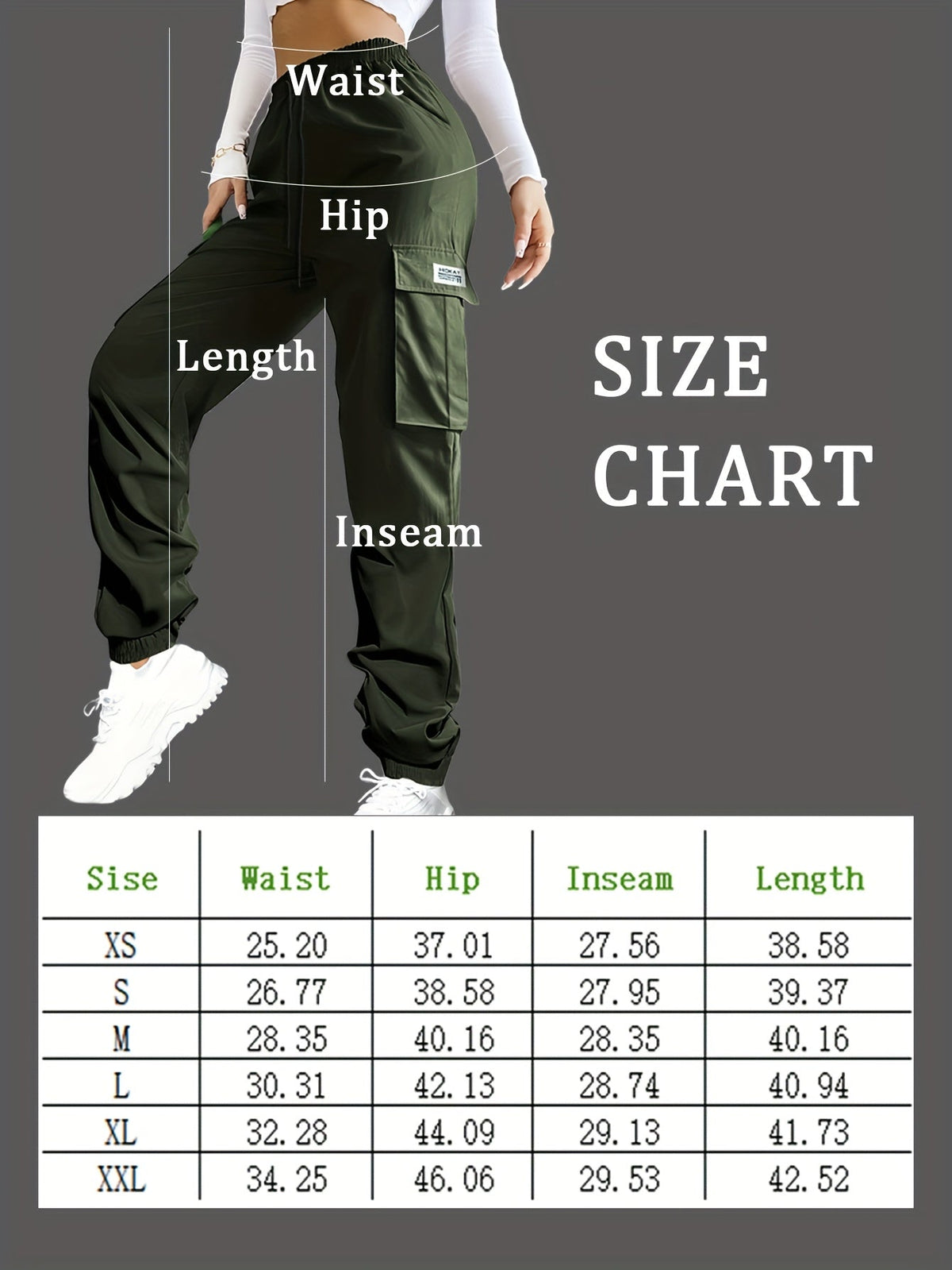 Pantalon cargo pour femme avec poches zippées – Taille élastique à cordon de serrage, grandes poches, pantalon décontracté pour l'extérieur, noir, gris, vert, bleu, XS-XXL