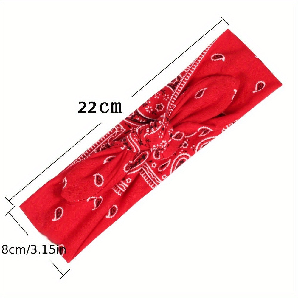 Lot de 6 bandeaux élastiques bohèmes à motif cachemire pour femmes – Foulards élastiques amples en 6 coloris (bleu ciel, noir, bleu marine, rouge vin, blanc, rouge), pour toutes les saisons, usage quotidien et extérieur