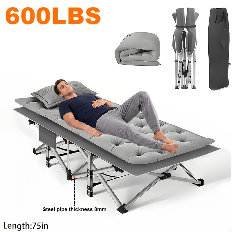 Lit de camp pliant robuste avec matelas pour adultes – Capacité de 500/600/700 lb, lit d'extérieur portable avec sac de transport pour tentes, camping et voyages – 3 modèles, 3 couleurs