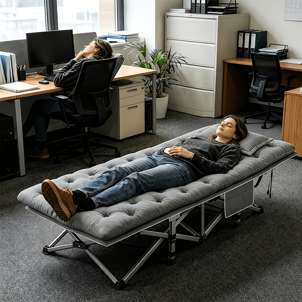 Lit pliant ultra-résistant supportant jusqu’à 285 kg avec matelas en option – Lit de camp portable avec pieds de support multiples, poches latérales et oreiller, lit d'appoint toutes saisons de 150 à 195 cm, peu encombrant