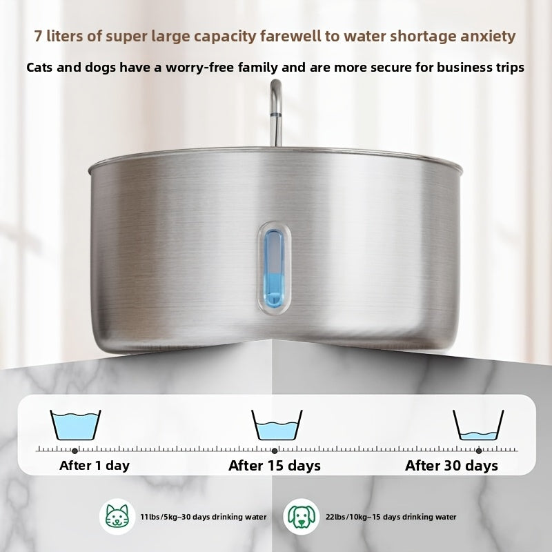 Fontaine à eau pour animaux en acier inoxydable 7 L (236 oz) – Distributeur d'eau automatique pour chats et chiens avec filtres de rechange, alimenté par USB et fenêtre de niveau d'eau – Modèle FT007