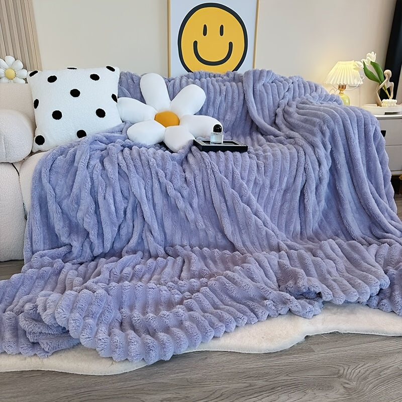 Couverture en polaire ultra-douce imitation fourrure de lapin 3D double face – Couverture confortable toutes saisons pour lit, canapé, voyage, camping | 7 couleurs, 4 tailles : blanc, gris foncé, rose, kaki, violet, gris