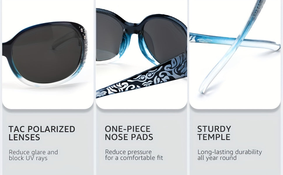 Lunettes de soleil œil-de-chat à strass pour femme – Lunettes avec protection UV et ornements floraux, monture légère pour la plage, la conduite, l'extérieur, le style urbain et les vacances, accessoire de mode tendance en cadeau