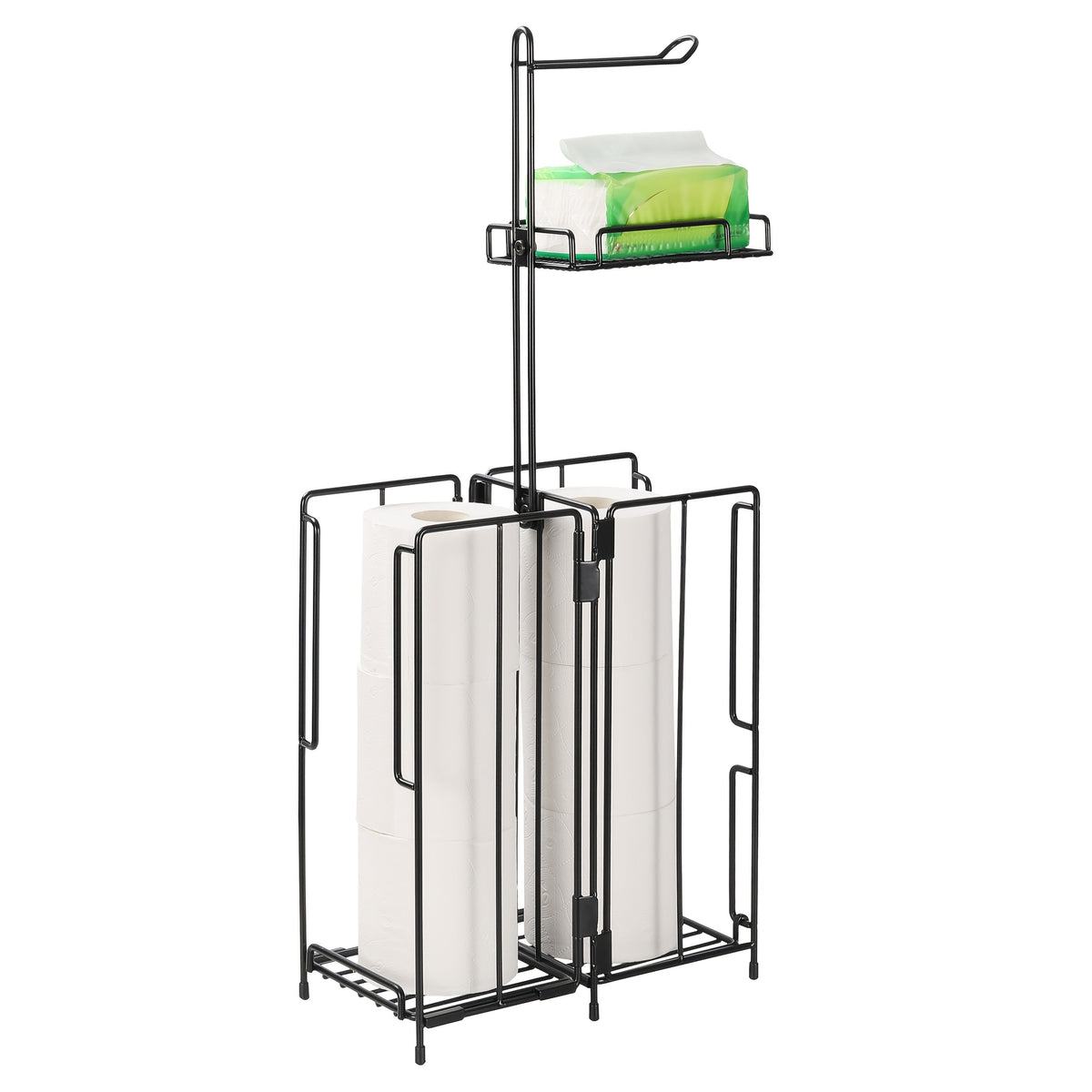 Porte-papier toilette sur pied – Support en métal avec rangement pour 3 rouleaux de réserve, distributeur moderne pour salle de bain, sans perçage, cadeau de pendaison de crémaillère et de Noël