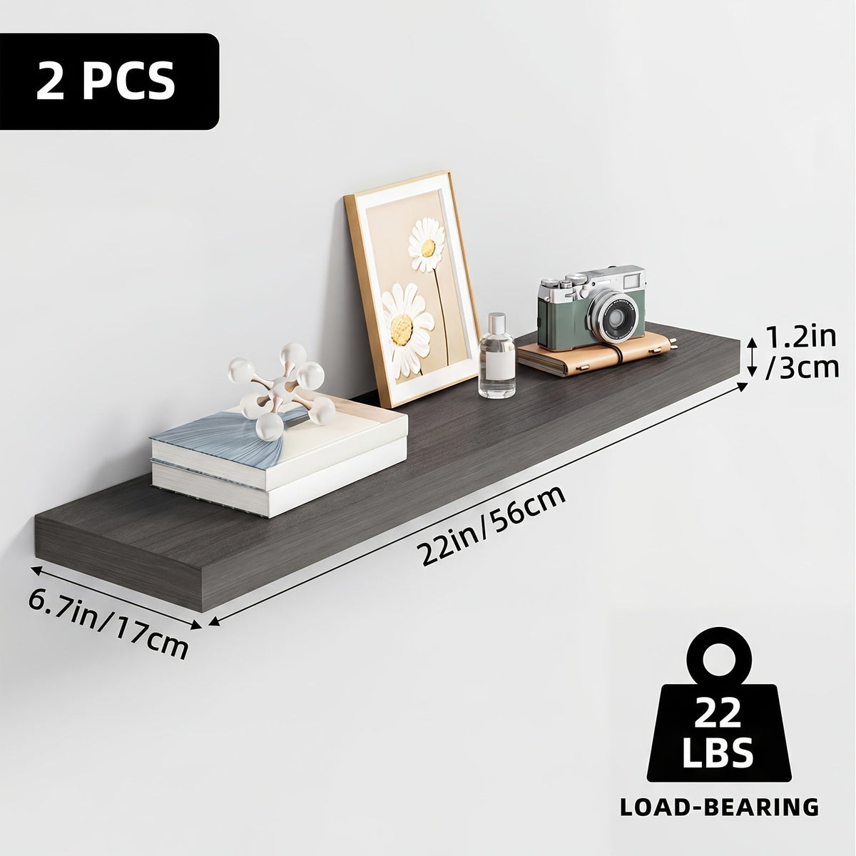 Étagères murales flottantes en bois, lot de 2/4/6, 15,7, 19,7, 22 pouces, étagères murales pour salon, cuisine, salle de bain, chambre, supportant 13,6 kg, noyer, marron, blanc, noir, gris, décoration et rangement maison