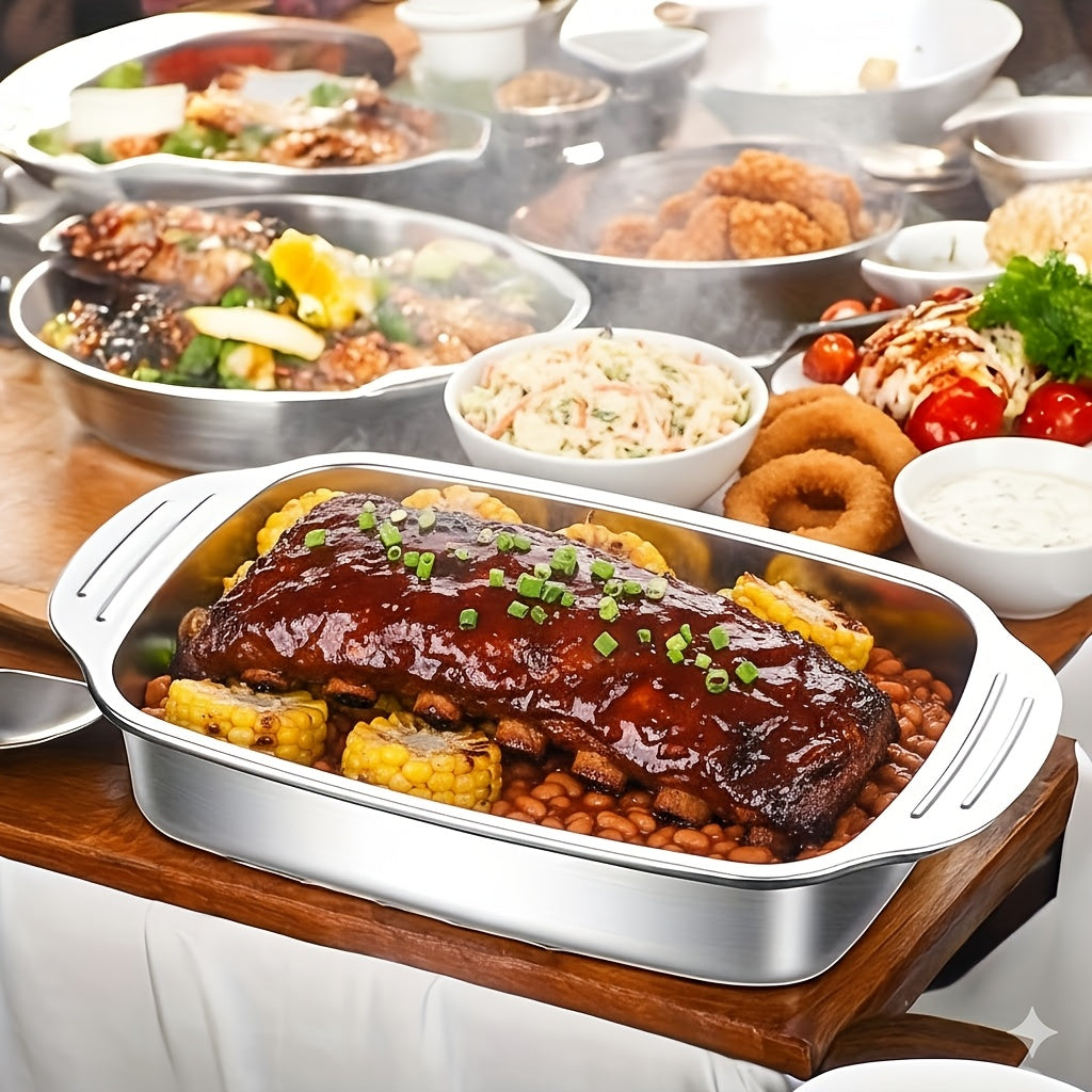 Ensemble de 4 plats de cuisson en acier inoxydable – 2 plats à rôtir profonds et 2 plats avec couvercle et poignées, plat rectangulaire de 6 litres et 41 cm pour dinde, lasagnes, poisson et poulet, compatible lave-vaisselle